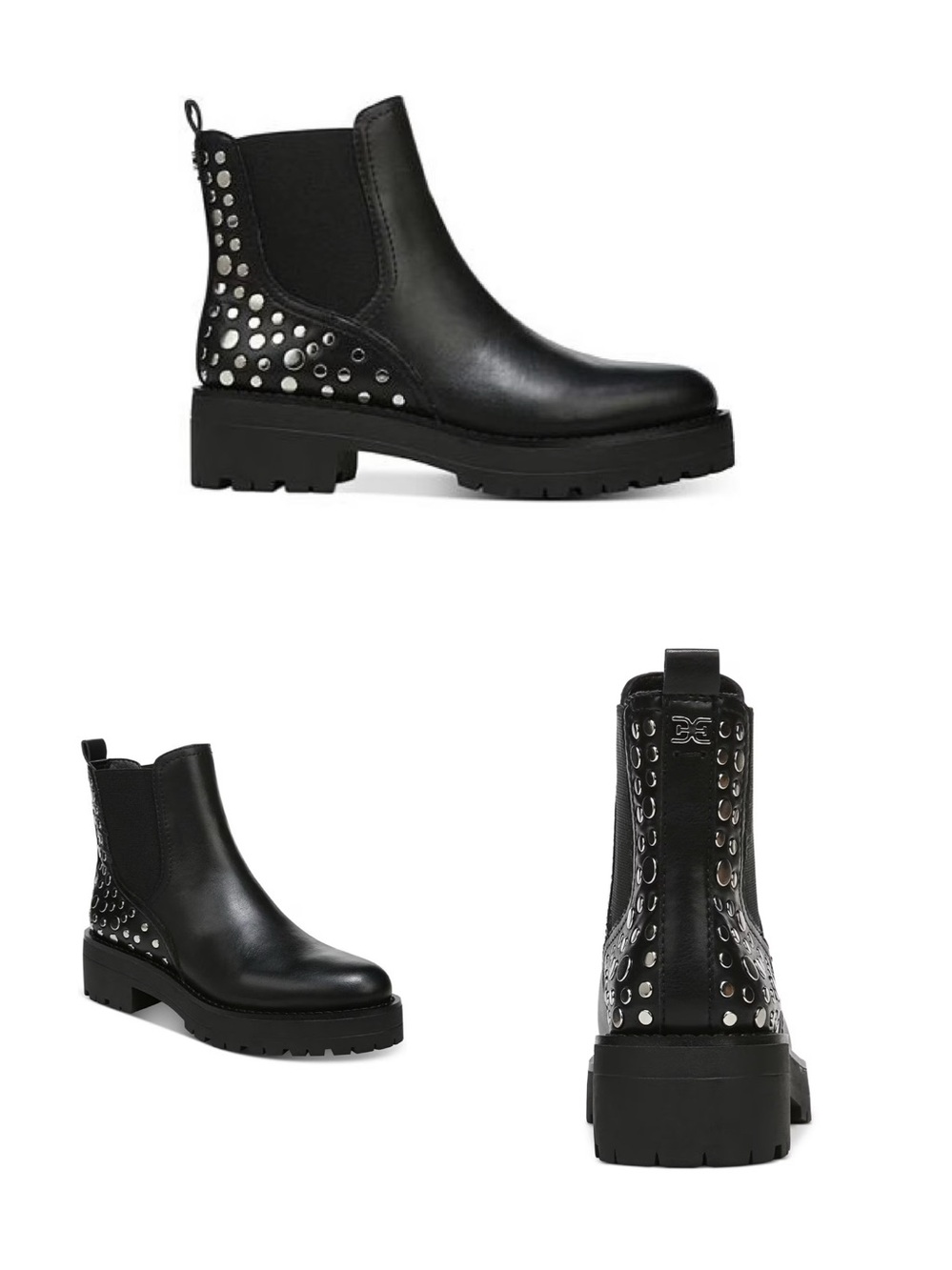 NWOT Sam Edelman Jalyn Black Chunky Lug Sole Studded Pull On Ankle Boots 9.5